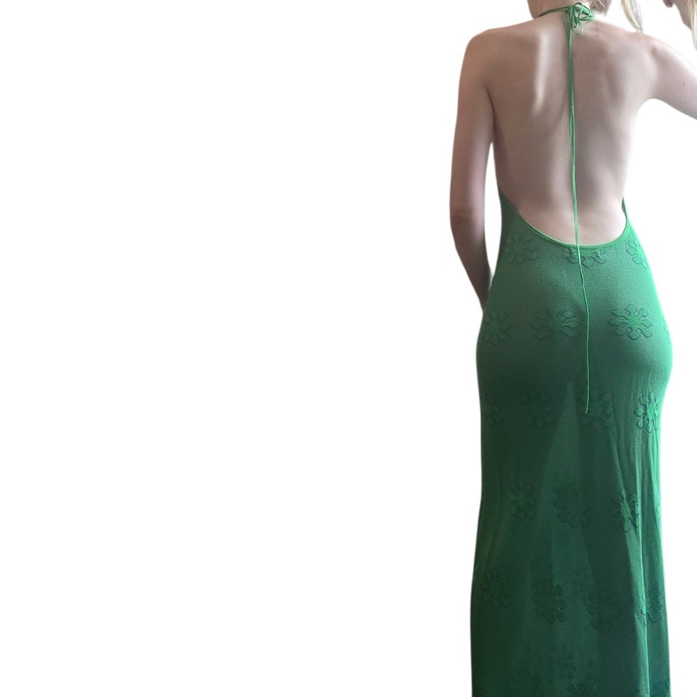 Asta Resort Klara Dress Emerald Green Floral Knit Halter Cowl Maxi Small - Picture 5 of 6